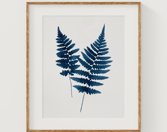You and Me Ferns | Blue Botanical Wall Art | Indigo Watercolor Print | Nature Lover Gift