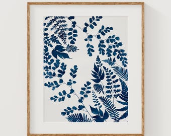Balance | Mixed Fern Botanical Print | Indigo Watercolor Wall Art | Blue Nature Decor