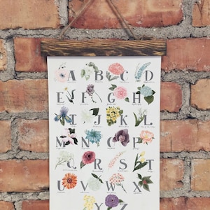 Botanical Alphabet Canvas Giclee Poster - 12&quot;x18&quot; // Alphabet print, ABC wall art, ABC print, Nursery art, Nursery decor, Kids room decor