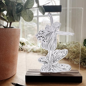 Flying Fairy - Original Ink Art - Black and White Line Art - Semi Transparent - Cutout Art - Childrens Room