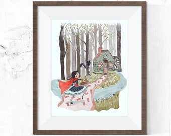 To Grandmother's House -  // Children's Art, Fairytale Print, Red Riding Hood, Fairy Tale, Wall Art, Children's Room, Nursery Gift