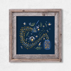 Catching Fireflies Print // Giclee  // Kids Art //  Insects // Home Decor // Dark Blue // Glowing // Nature