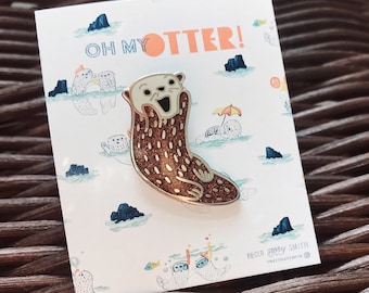 Otter Enamel Pin  //Glitter Hard Enamel // Sea Otter // Accessories // Kids // Cute // Cuddle // Happy