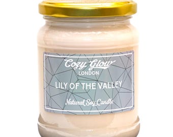 Vela de soja de lirio de los valles con brillo acogedor