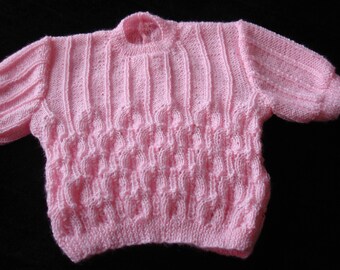 Baby Girl's Short Sleeve Jumper knitted in Pink Bella Baby "Baby Wonder" 3 ply yarn