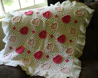 Baby Girl Blanket crocheted in 8 ply Acrylic Yarn in Rose Pink, Baby Pink and White