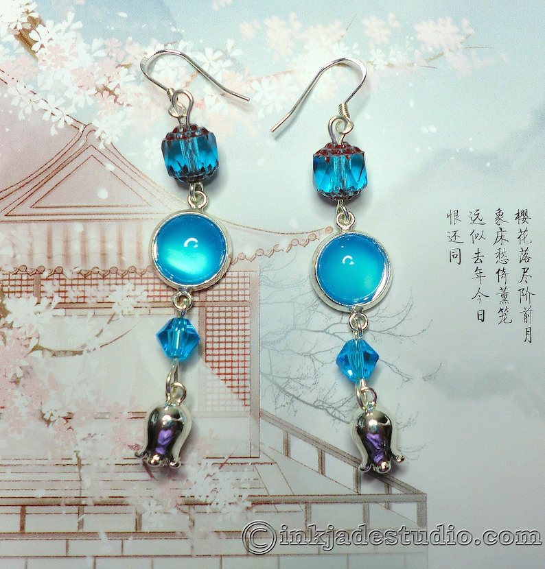 Blue Agate Lily of the Valley Earrings