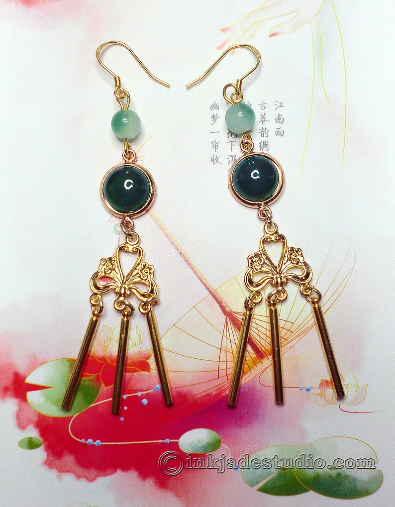 Green Jade And Agate Golden Chinese Chandelier Earrings Earrings Jewelry Valresa Com