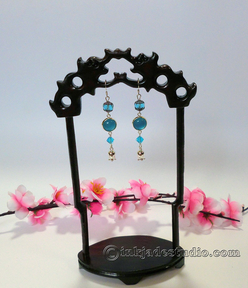 Blue Agate Lily of the Valley Earrings