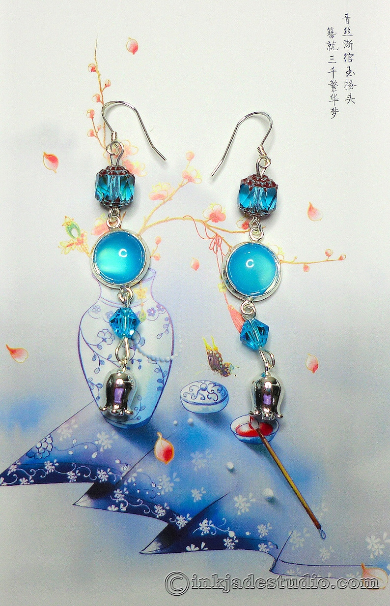 Blue Agate Lily of the Valley Earrings