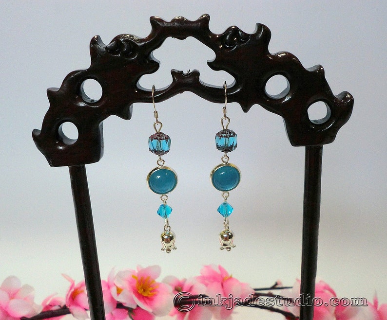 Blue Agate Lily of the Valley Earrings