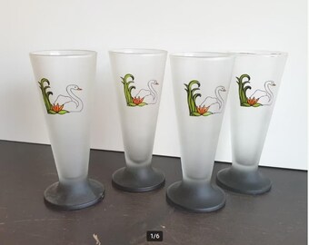 Vintage swan glasses black foot set of 5 pcs