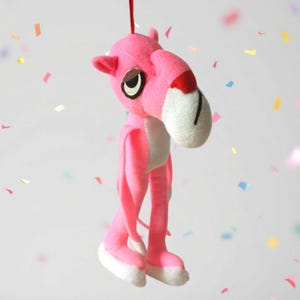 Pink Panther plush toy with hanging loop retro collectible 1970s 20 cm / 8 inch cartoon tv character collectors item