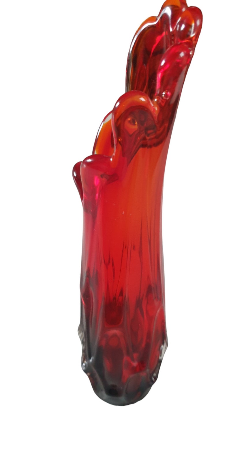 Vintage Glasschaukelvase oder Fingervase in toller rot-orange und grüner Farbe Bild 8