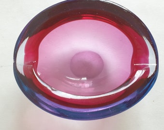 Murano sommerso glass ashtray pink and blue vintage Italian design glass