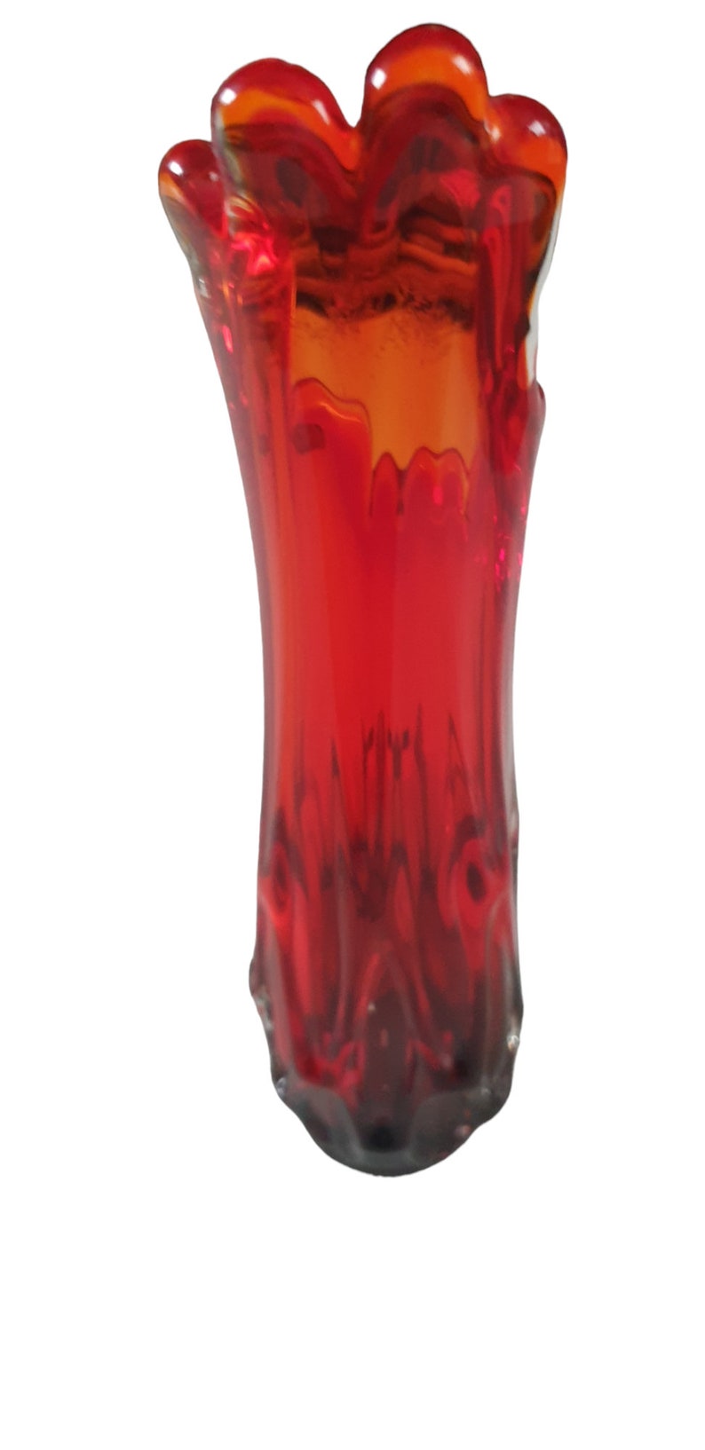 Vintage Glasschaukelvase oder Fingervase in toller rot-orange und grüner Farbe Bild 9