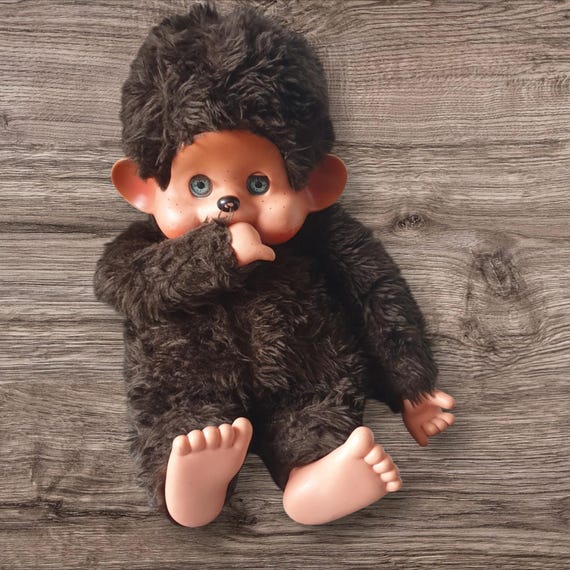Large Vintage Monchhichi Monkey With BLUE Sleepeyes Toho Retro