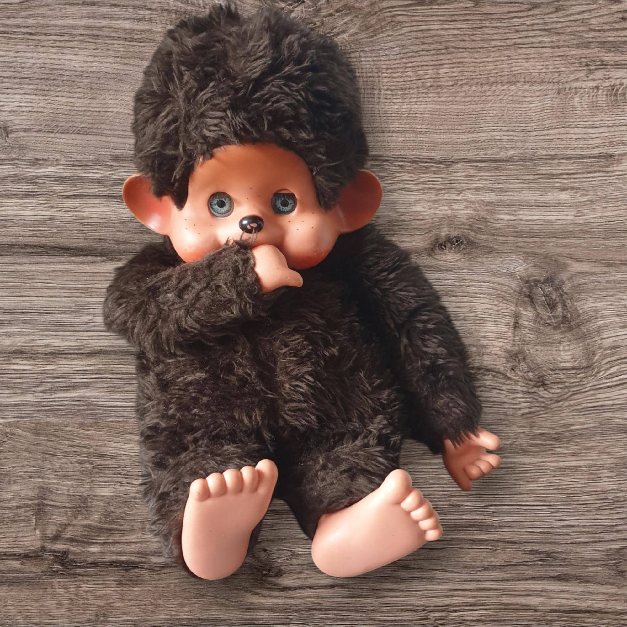 Large Vintage Monchhichi Monkey With BLUE Sleepeyes Toho Retro