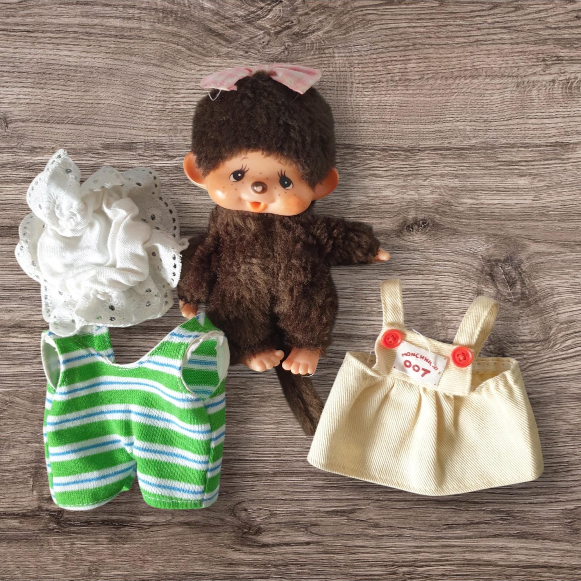Cute Vintage Monchhichi Monkey Girl With 007 Dress and Beach Set