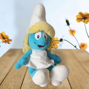 Vintage Smurfette plush toy collectible Peyo blue female Smurf cartoon character retro cuddly toy 32 cm / 12,6 inch