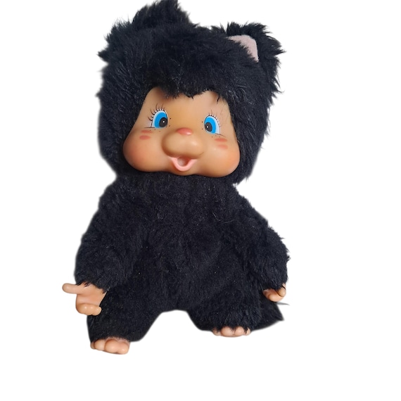 Vintage Sekiguchi Nyamy Kitten Black Plush Monchhichi Retro