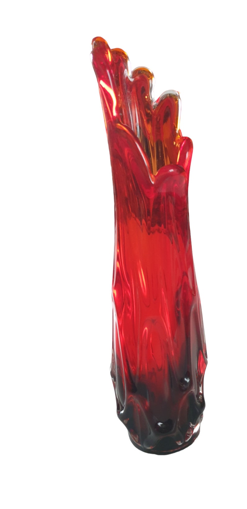 Vintage Glasschaukelvase oder Fingervase in toller rot-orange und grüner Farbe Bild 3