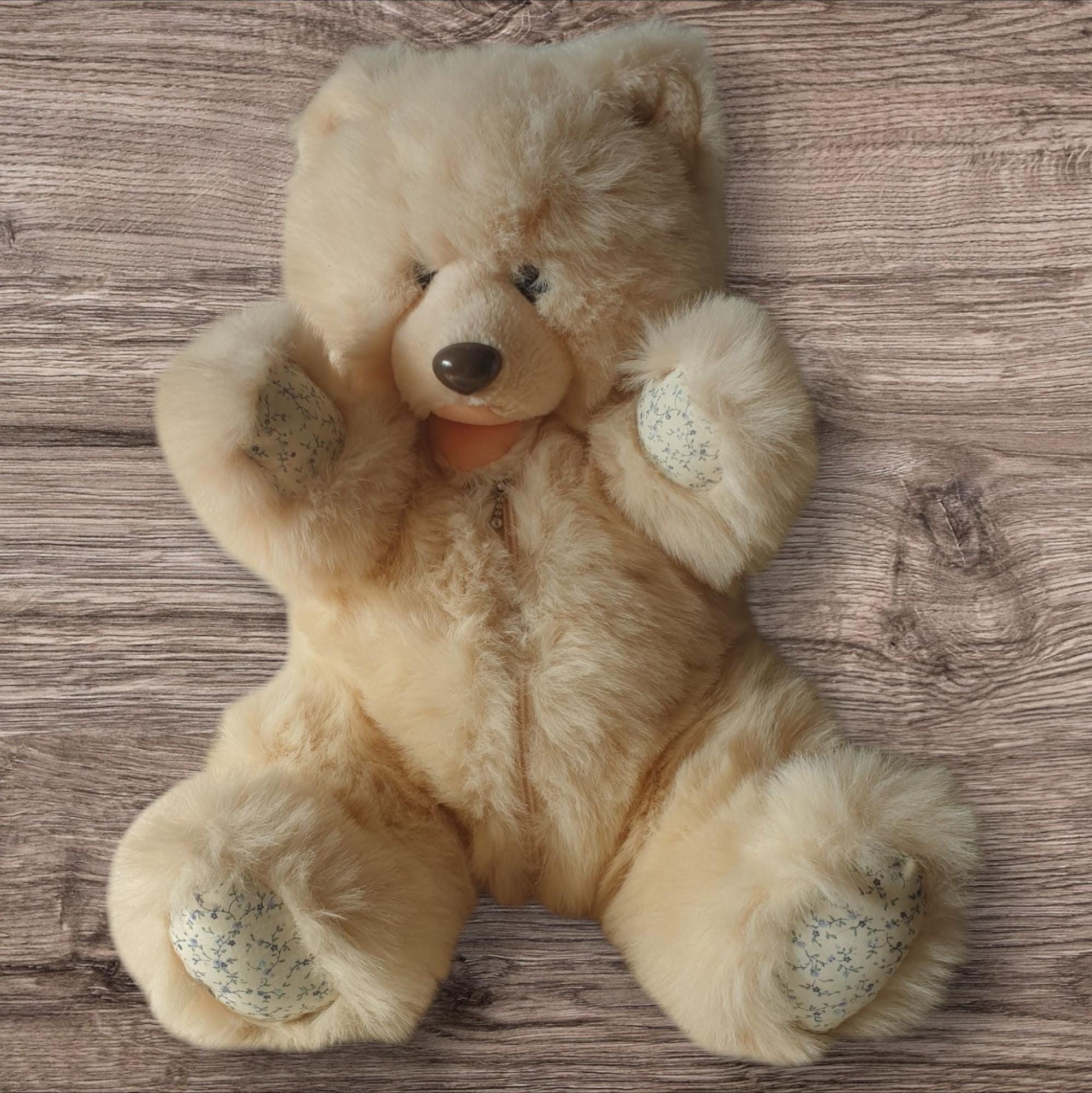 Vintage Zip Tummy Teddy Bear Cream Colored Large Very Soft Plush
