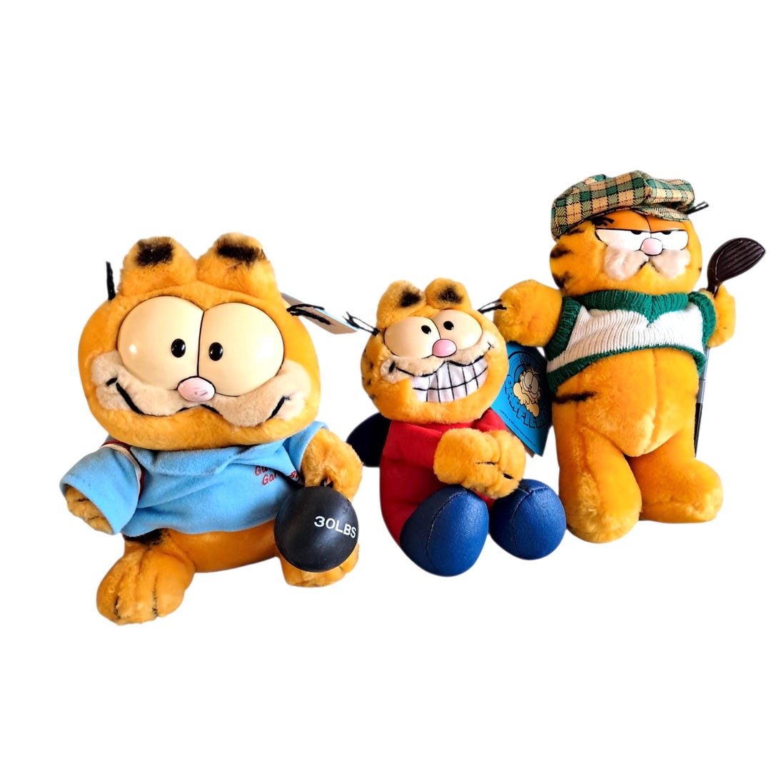 Vintage Garfield Plush Toy ガーフィールド ぬいぐるみ Vintage Garfield Plush Choose From Gutter Ball Red Shirt Golf
