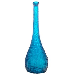 Vintage turkosblå droppglas andeflaska bensin turkos Empoli samlarkaraff utan kork höjd 40 cm