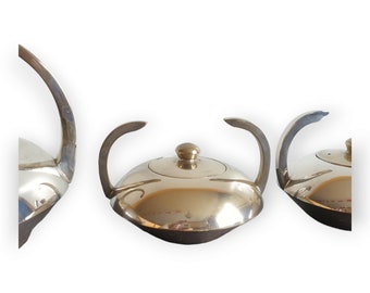 Design Bauhaus style silverplated teapot creamer and sugarpot set 3 pcs