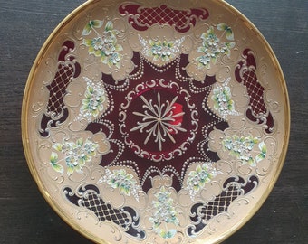 Impressive Murano glass plate richly decorated with gold paint Rossetto Estevan