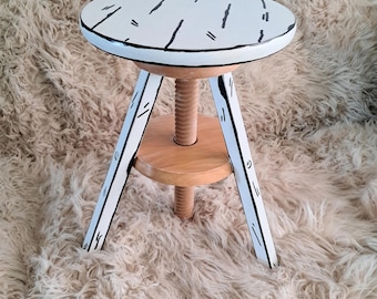 Vintage Ikea Ringo stool upcycled 2d cartoon style paint discontinued 1980s item height adjustable Scandinavian design stool