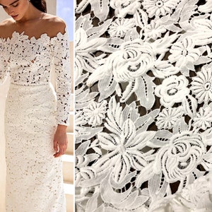 Offwhite Flowers lace fabric,Rich white lace fabrics