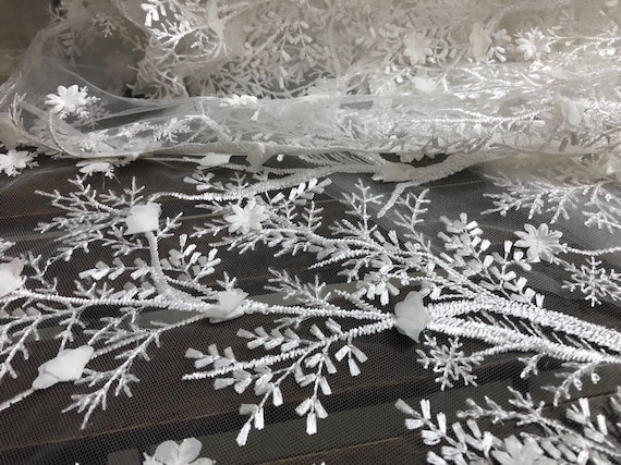 Pure White Dresses Lace Fabrics,3d Lace, Wedding Dress Fabric, 3d French Net  Lace Fabrics Bridal Lace 