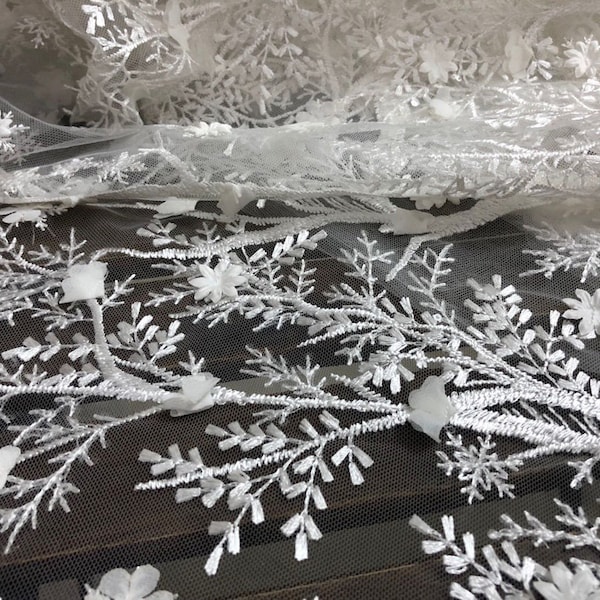 Pure White Dresses lace Fabrics,3D lace, Wedding dress fabric, 3d French Net lace Fabrics bridal lace