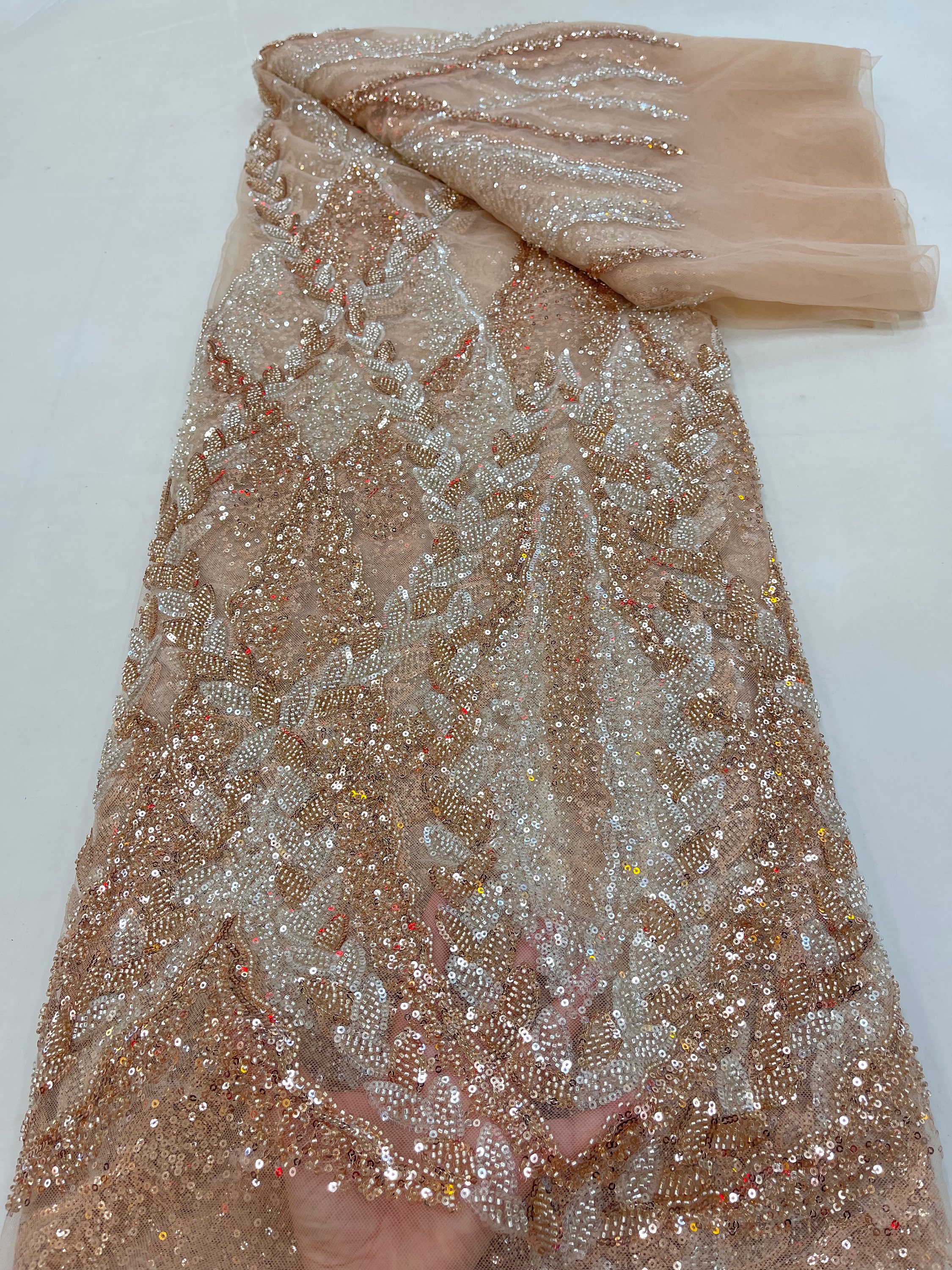 Beaded Sequins Embroidery Lace Fabric: Couture Bridal Wedding