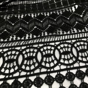 Black Guipure Dress lace Fabric, black guipure lace fabric by the yard,black Embroidered lace