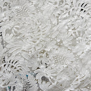 OffWhite Guipure Lace Fabric, Embroidery Wedding Gown Offwhite Bridal Dress Lace Fabric