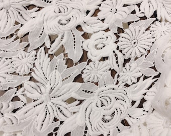 Offwhite Flowers lace fabric,Rich white lace fabrics