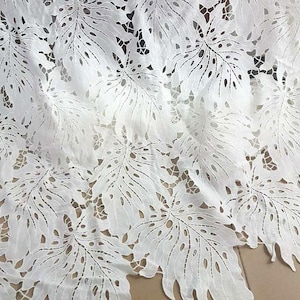 Classic OffWhite Leaves Guipure lace fabric,  White Embroidered lace, Wedding Lace, Bridal lace, White Lingerie Lace