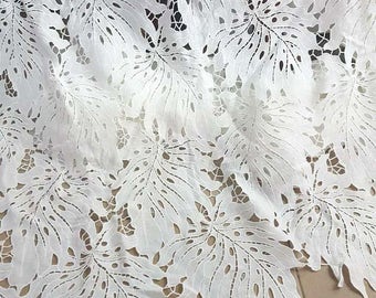 Classic OffWhite Leaves Guipure lace fabric,  White Embroidered lace, Wedding Lace, Bridal lace, White Lingerie Lace
