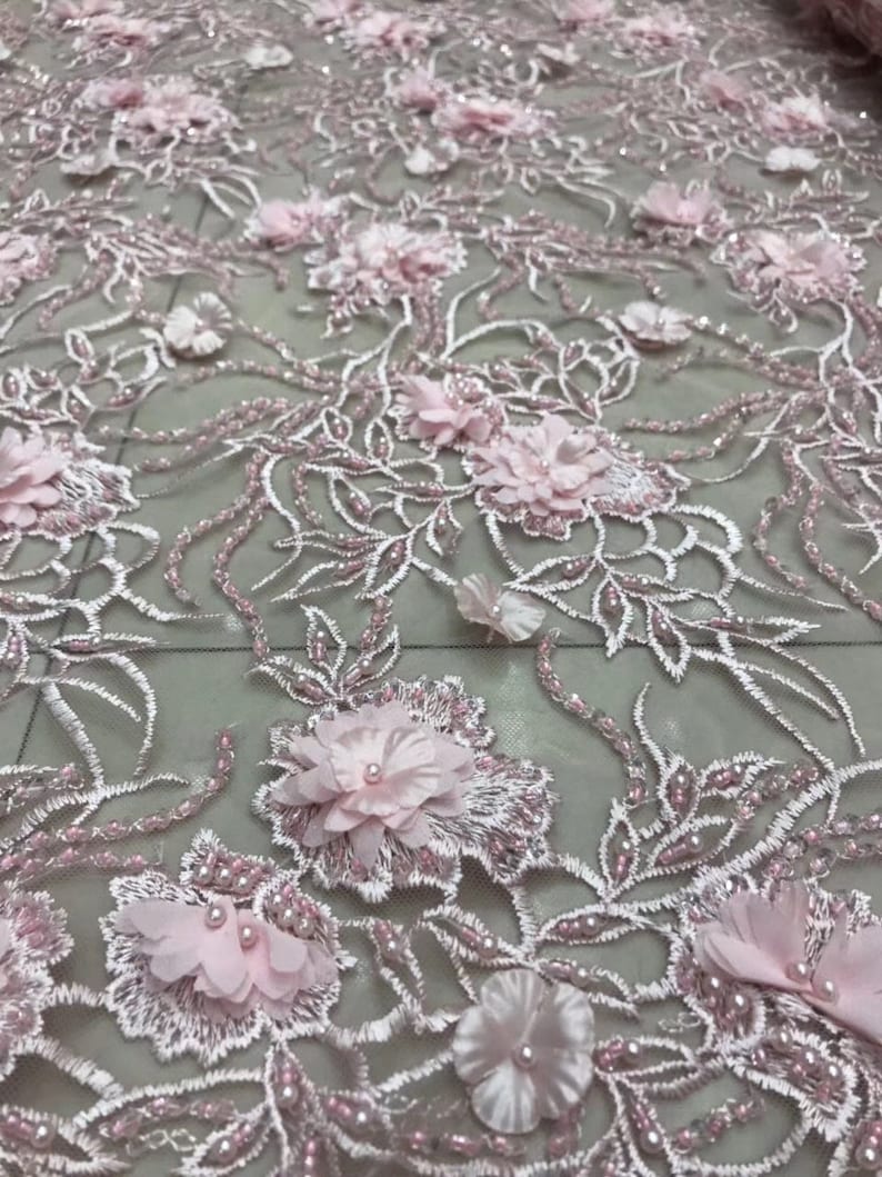 Baby Pink Heavy Bead Lace Fabric With 3d Flowerpink 3D Lace Etsy