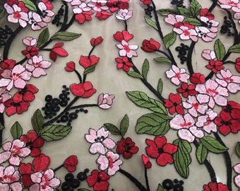 Multi-color Tulle Embroidered Lace Fabrics,Embroidery party dress lace Fabrics, Floral Embroidered Tulle Lace Fabric