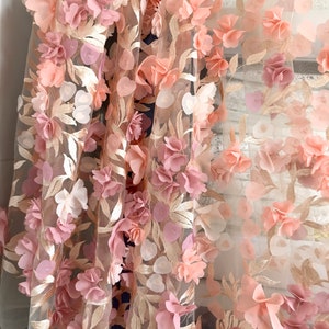 3D Floral Multicolor Mesh Rose Flowers Embroidery Bridal Dress Haute Couture Fashion Dress Fabric