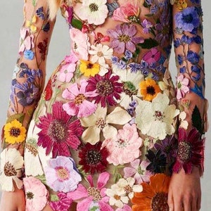 Luxury 3D Floral Multicolor Embroidery Flower Haute Couture 3D Flower Dress lace Fabric