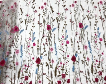 Classic Ivory MultiColor Heavy Embroidered Floral Tulle lace fabric,Mesh lace Fabric By The Yard