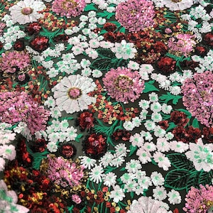 Haute Couture Fashion 3D Sequins Floral embroidery with foam Dress Sequins lace fabric