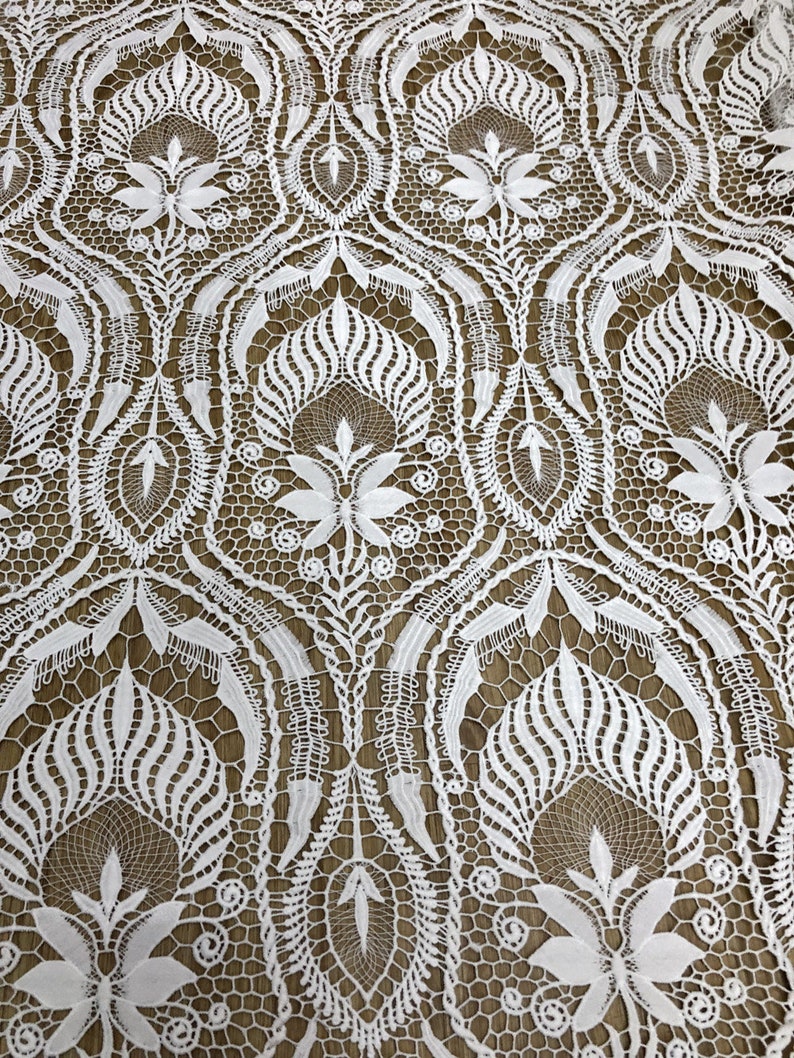 Puro blanco rico guipur encaje FABRICS telas de vestidos ...