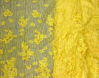 Latest  3D butterfly Yellow Haute Couture Wedding Dress lace Fabric,  3d Floral Yellow butterflies French Net lace Fabrics bridal lace