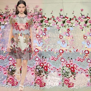 Luxury Colorful sequins lace fabric , Haute Couture Designer lace fabric